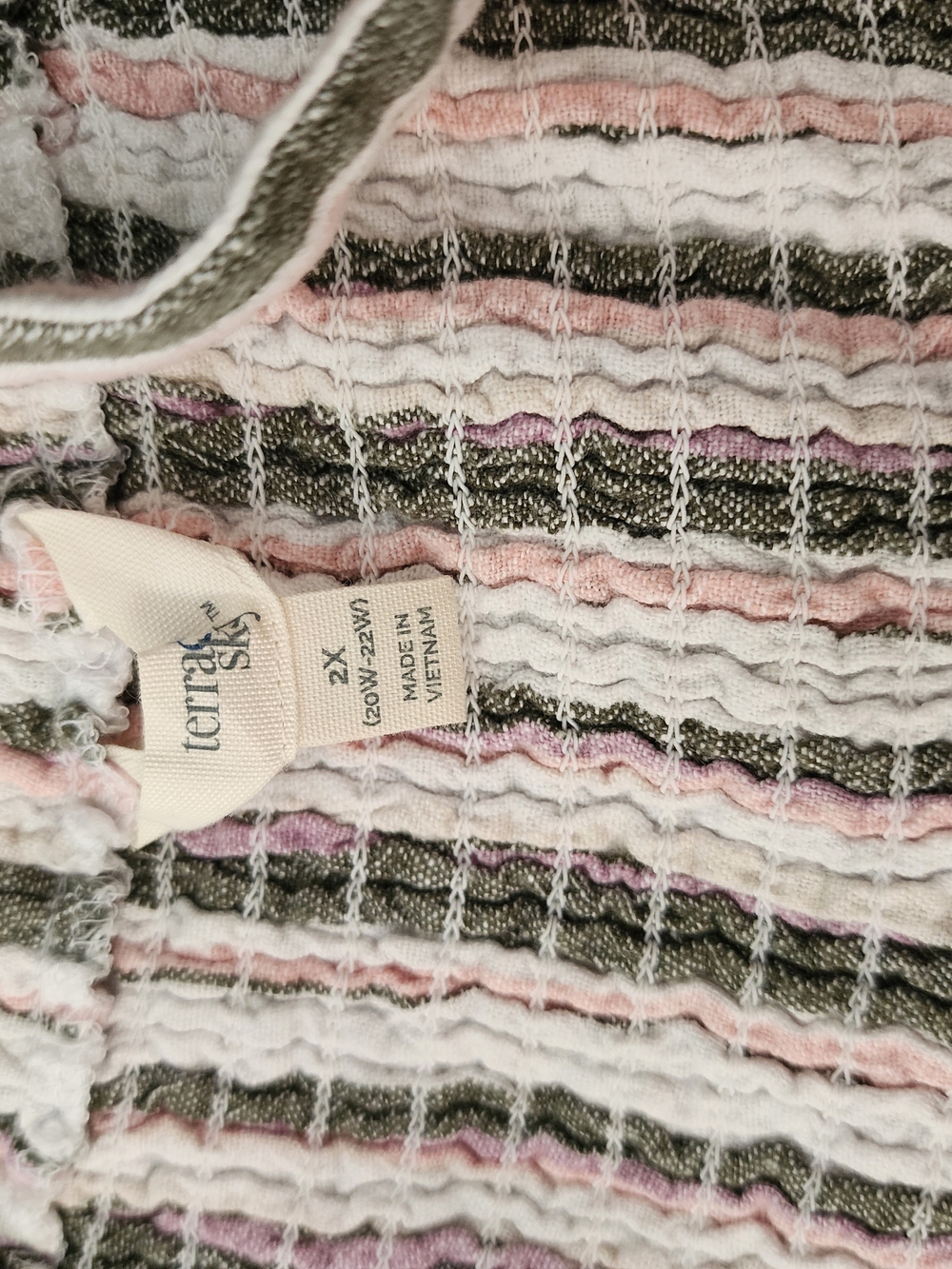 Terra & Sky Striped Button-Front Midi Dress in Pink and Olive - Picture 3 of 3